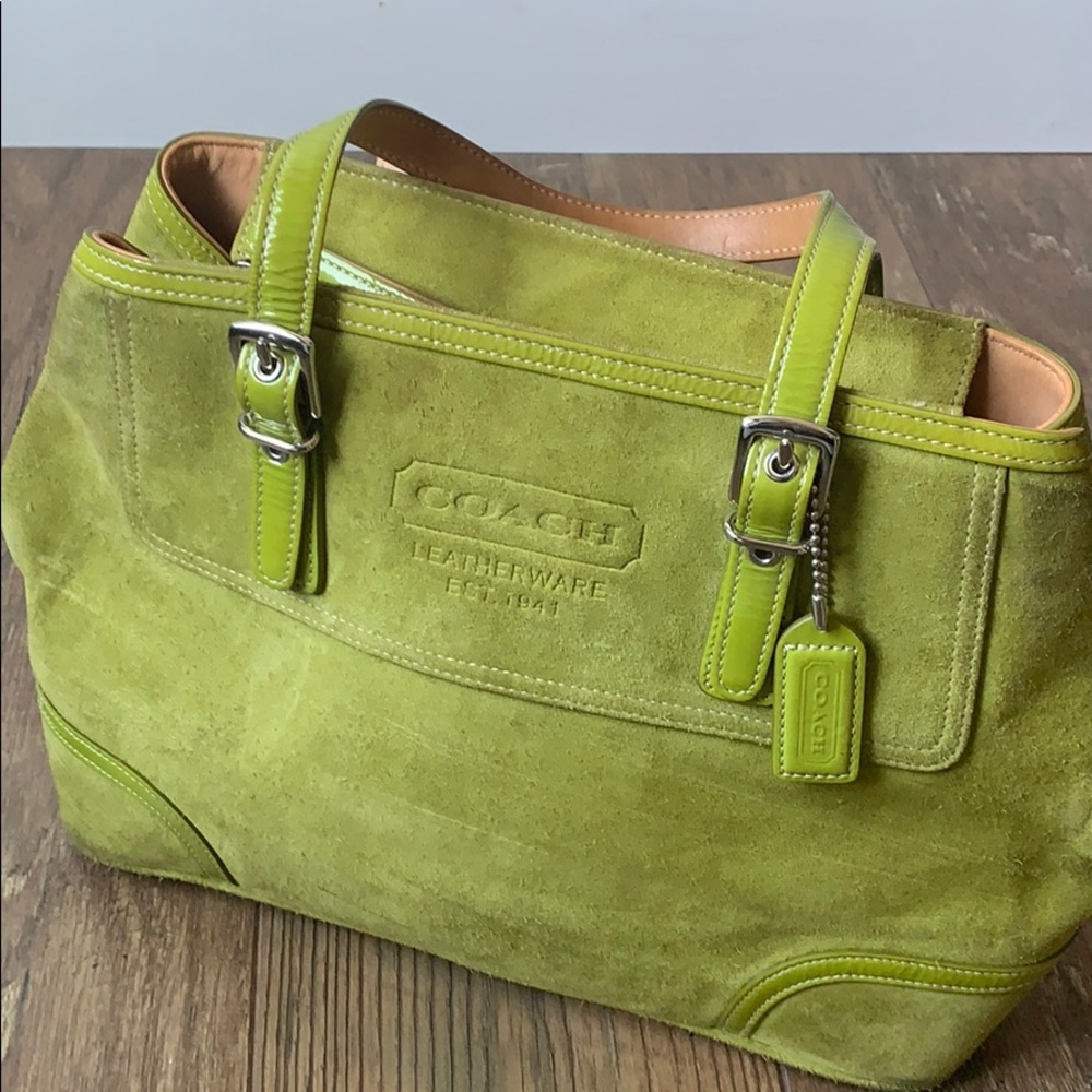 Authentic Coach Purse Handbag Satchel Green Suede